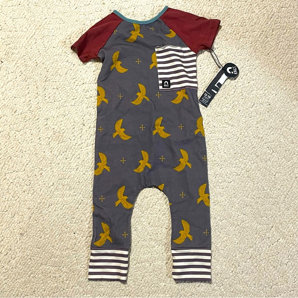 NWT rags to raches romper UNISEX print 12-18 months